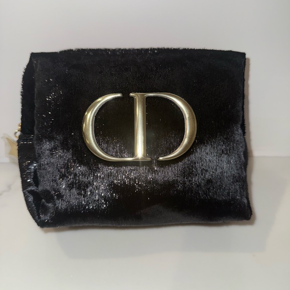 New Dior Black Velvet shiny Cosmetic Bag with gold Logo - Picture 1 of 6